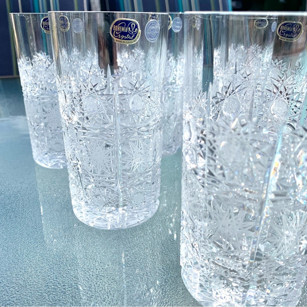 Bohemia Crystal Queen Lace Pattern 12 Oz. Vintage Flat Tumbler Glasses, Set of 6 - Picture 7 of 9